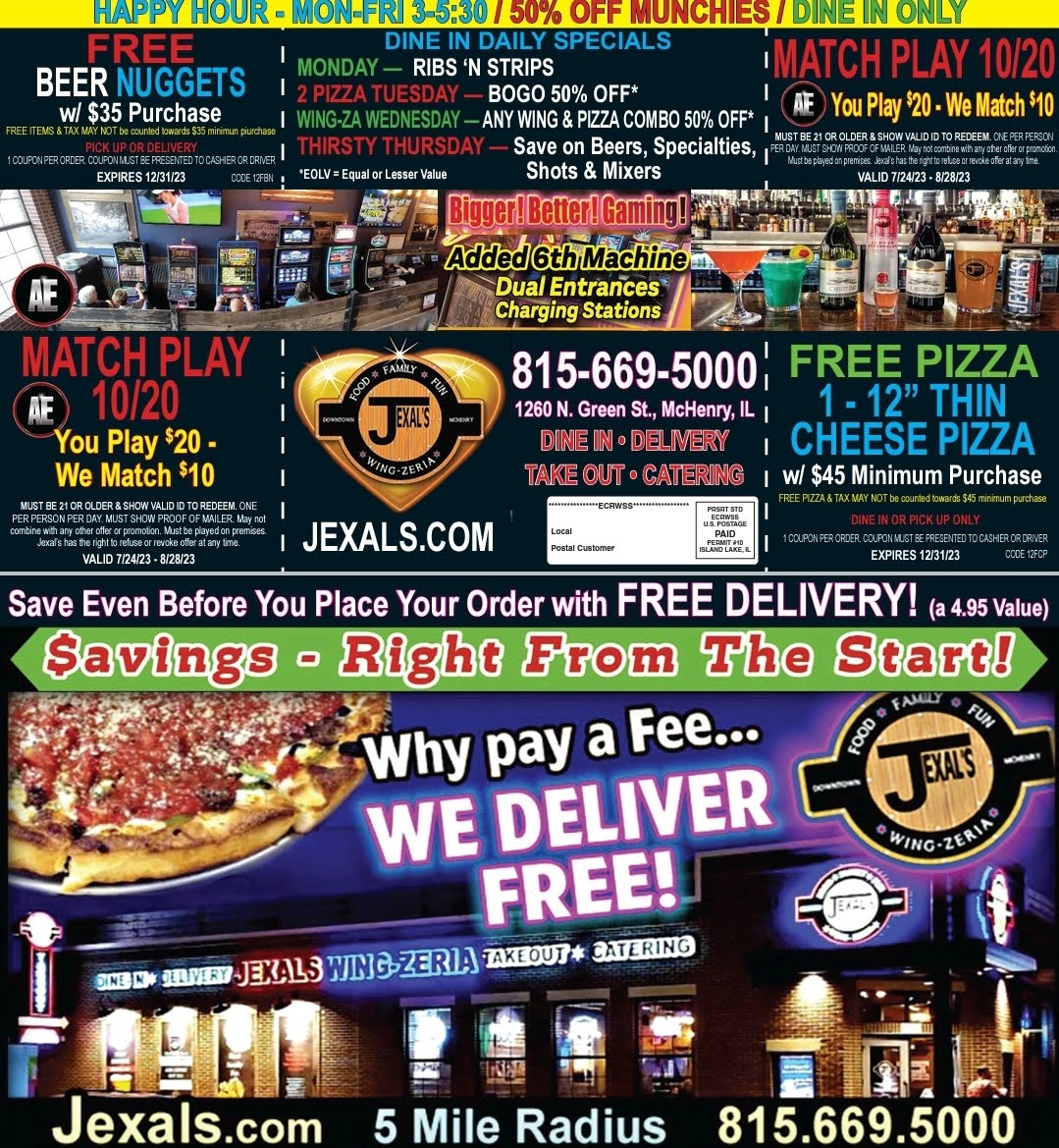 Specials Jexal's Pizza & WingZeria McHenry, Illinois